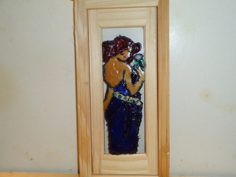 dollhouse miniature 'stained glass door' Lady in Purple' artisan CLEARANCE