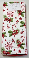 NICOLE MILLER HOME KITCHEN TOWELS (3) CANDY CANES RED  18 X 28 100% COTTON NWT