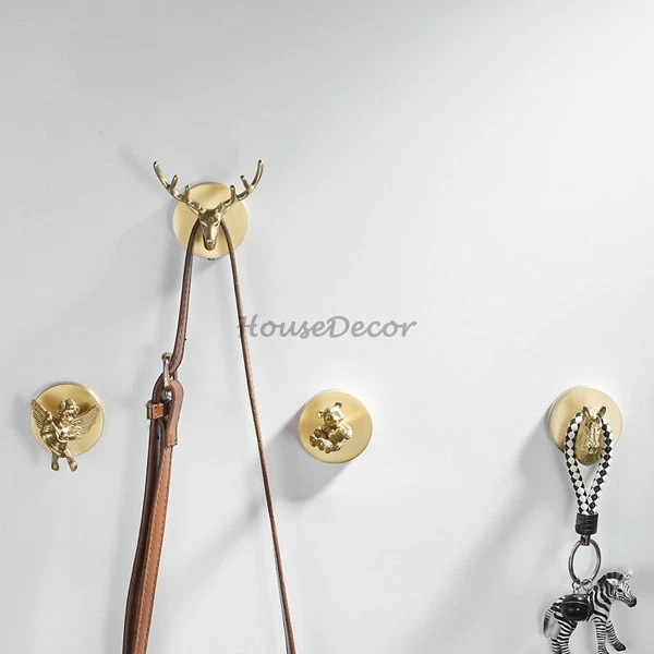 Brass Animal Shape Decorative Coat Hook Wall Mounted Bedroom Clothes Hat Hanger - Image 3 of 4