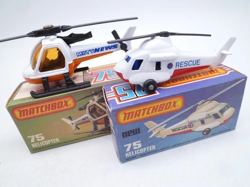 VINTAGE MATCHBOX SUPERFAST No.75d 75e HELICOPTER PAIR IN ORIGINAL BOXES 1970/80s