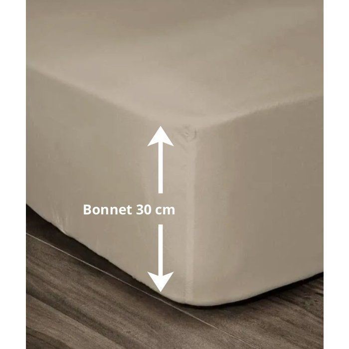 Drap housse 140x190 cm beige en coton pour chambre adulte LOVELY HOME