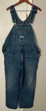 VTG Liberty Bib Overalls Mens 44x30 Blue Denim Distressed Workwear Farm USA