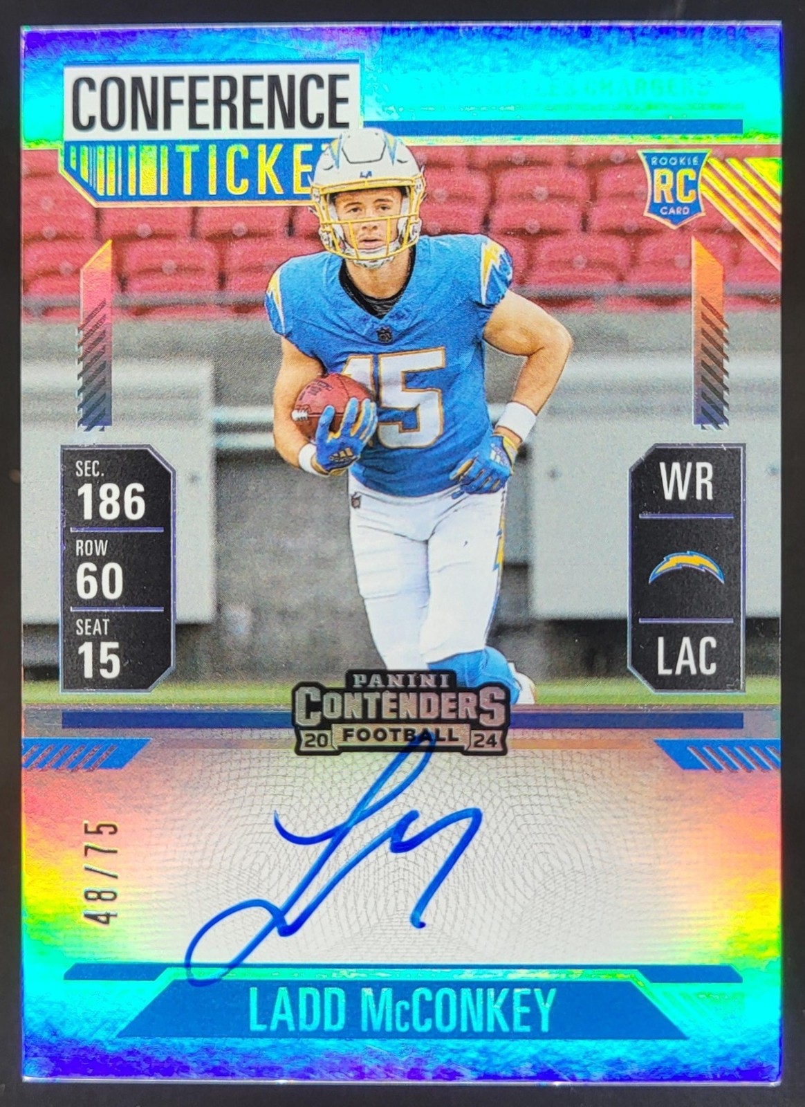 2024 Panini Contenders Ladd McConkey Rookie Ticket Auto Conference /75 RC DN2