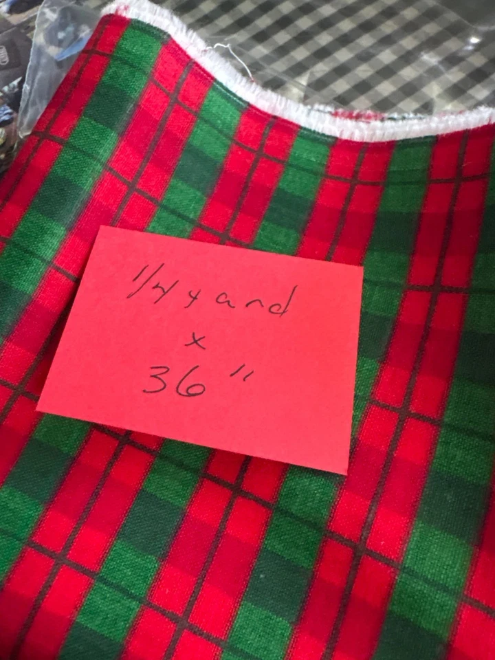Vintage Red & Green Plaid Cotton Fabric Material 1/4 yard x 36" - Image 4 of 4
