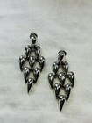 VINTAGE MONET SILVER TONE DANGLE PIERCED EARRINGS GEOMETRIC ART DECO STYLE — photo 2
