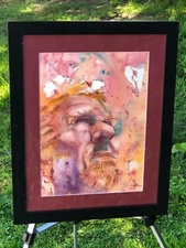 BLOOM Original MODERN ABSTRACT EXPRESSIONIST Gauche Watercolor Framed Portrait