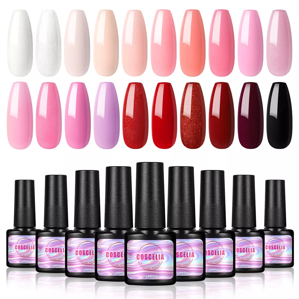 Gel Nail Polish Set 20pc Soak off UV LED Colour Base Top Coat Nail