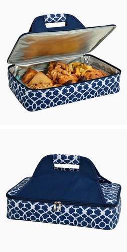 Picnic at Ascot Insulated Thermal Food and Casserole Carrier Trellis Blue White - Picture 2 of 10
