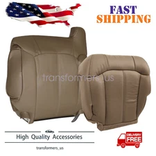 For 99-02 GMC Sierra Chevy Silverado Driver Bottom & Top Leather Seat Cover Tan