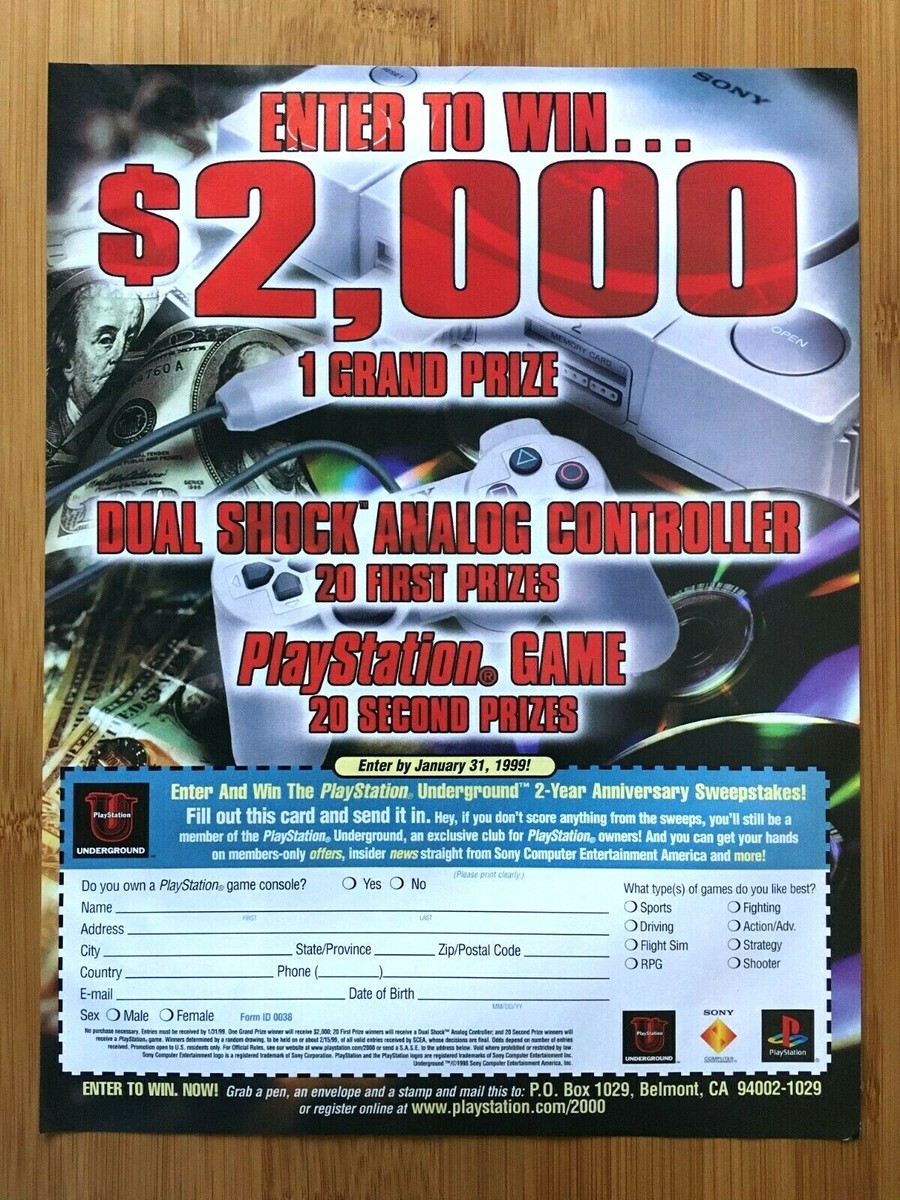 プレイステーション本体　ポケットステーション　ゲーム販促ポスター　1999年PS 1999 Playstation 1 Console Contest Promo Print Ad/Poster Official