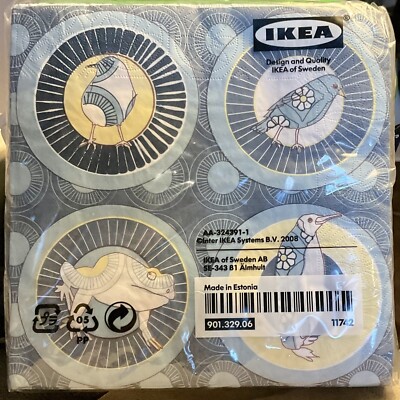 IKEA Busig Napkins Caroline Abild Jessen 13 x13  Elephant Mushroom Frog Bird