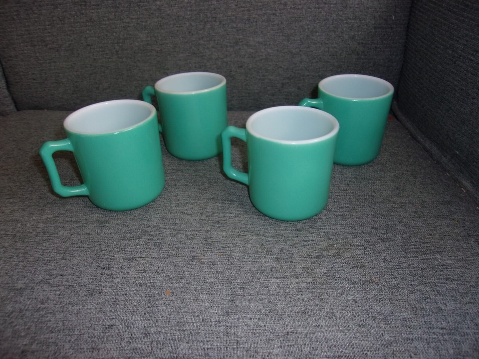 SET4 Hazel Atlas Orange Peel Texture Painted Milk Glass Cups Mugs