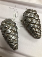 Set of 2 Katherine's Collection Silver/Gold Pinecone Ornaments 08-784568 - NEW 