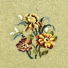 Vintage Bucilla Hand Embroidered Needlepoint Floral 7”x7”