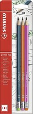 Stabilo 160 HB Graphite Pencils with Eraser Pack of 3 Pink, Orange, Teal