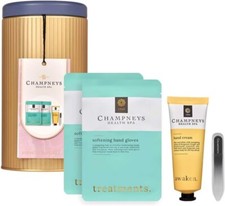 Champneys Hand Care Set Gift Tin Softening Gloves, Hand Cream & Glass Nail File