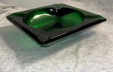 Ashtray Glass Emerald Green 6"  Square Thick Heavy Cigarette Cigar