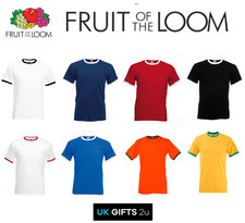 Fruit of the Loom RINGER 100% Cotton Plain Tee shirt T Shirt two tone lycra neck