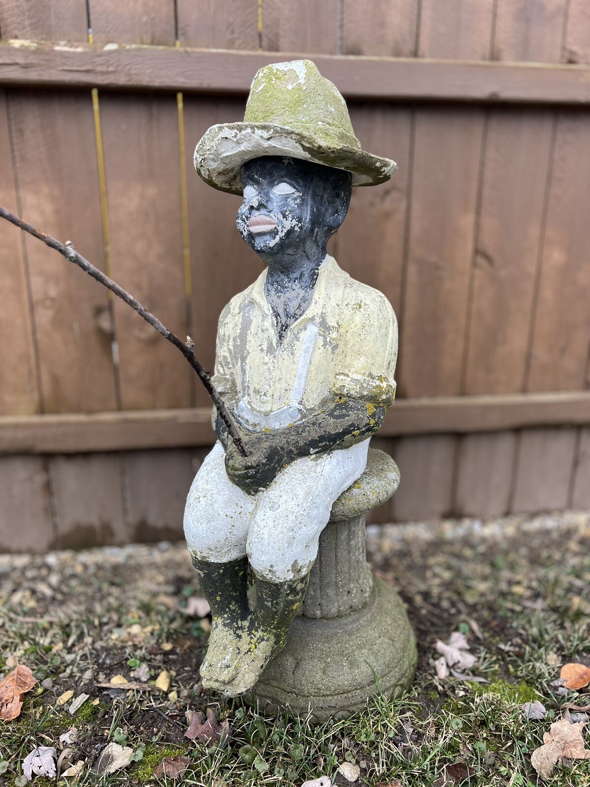 Antique Concrete Fishing Boy Statue With Base. African American eBay