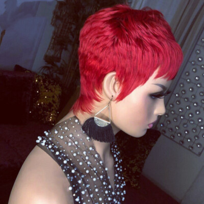 100% Human Hair Wigs for Women Burgundy Red Short Pixie Cut Wigs Short Cut Wigs