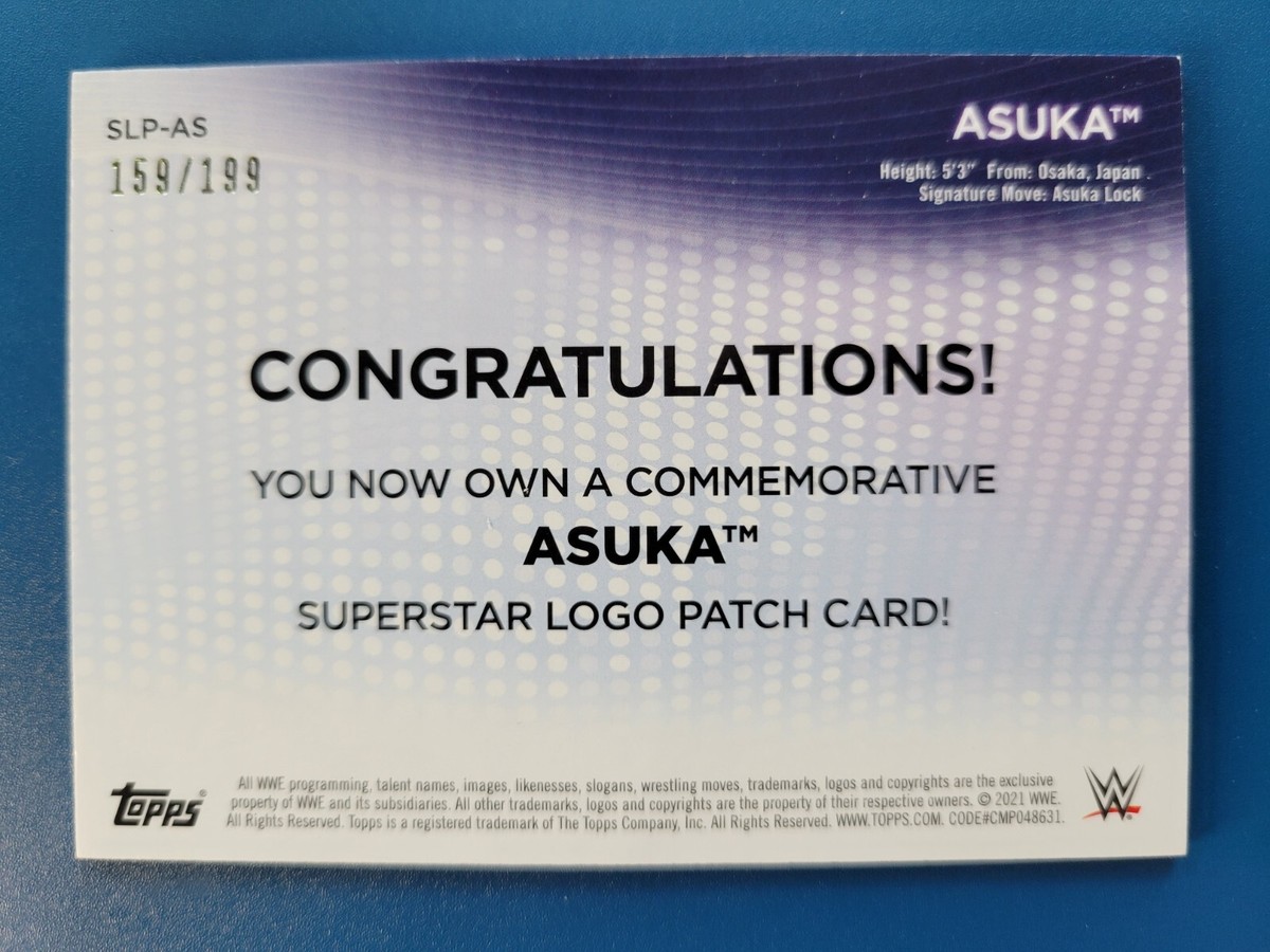 Asuka 2021 TOPPS WWE COMMEMORATIVE LOGO PATCH #D 159/199 | eBay