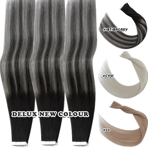 US CLEARANCE Tape In 100% Real Human Hair Extensions Russian Remy Hairpiece USA - Picture 3 of 56
