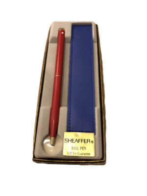 Sheaffer 690-2 Fashion Brite Med Ballpoint Pen w/ Leather Case, Red & Navy, 1 Ea