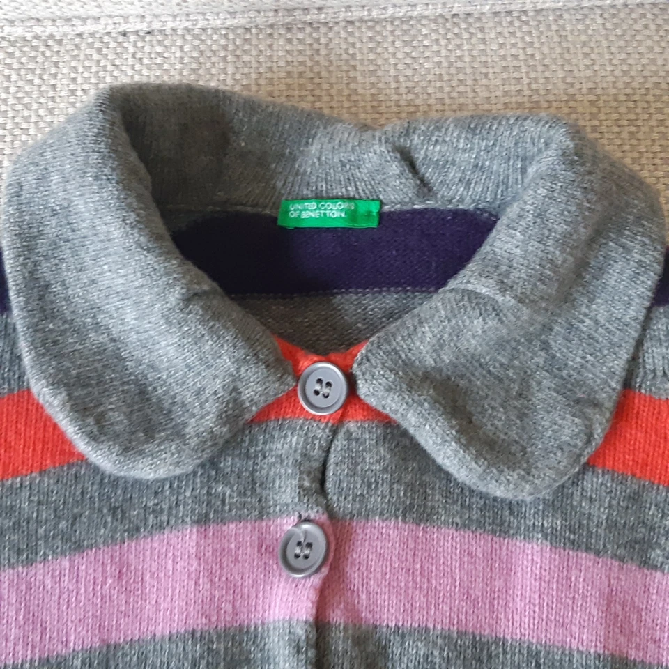 Benetton Soft Wool Blend  Collared  Cardigan Button Up Striped Pocket  XS Italy - Image 2 of 4