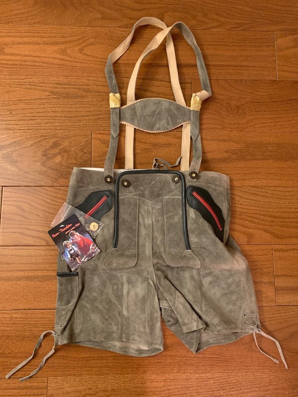 Lederhosen Boys Size 13 Isar Trachten Gray German Leather Suede Suspenders 