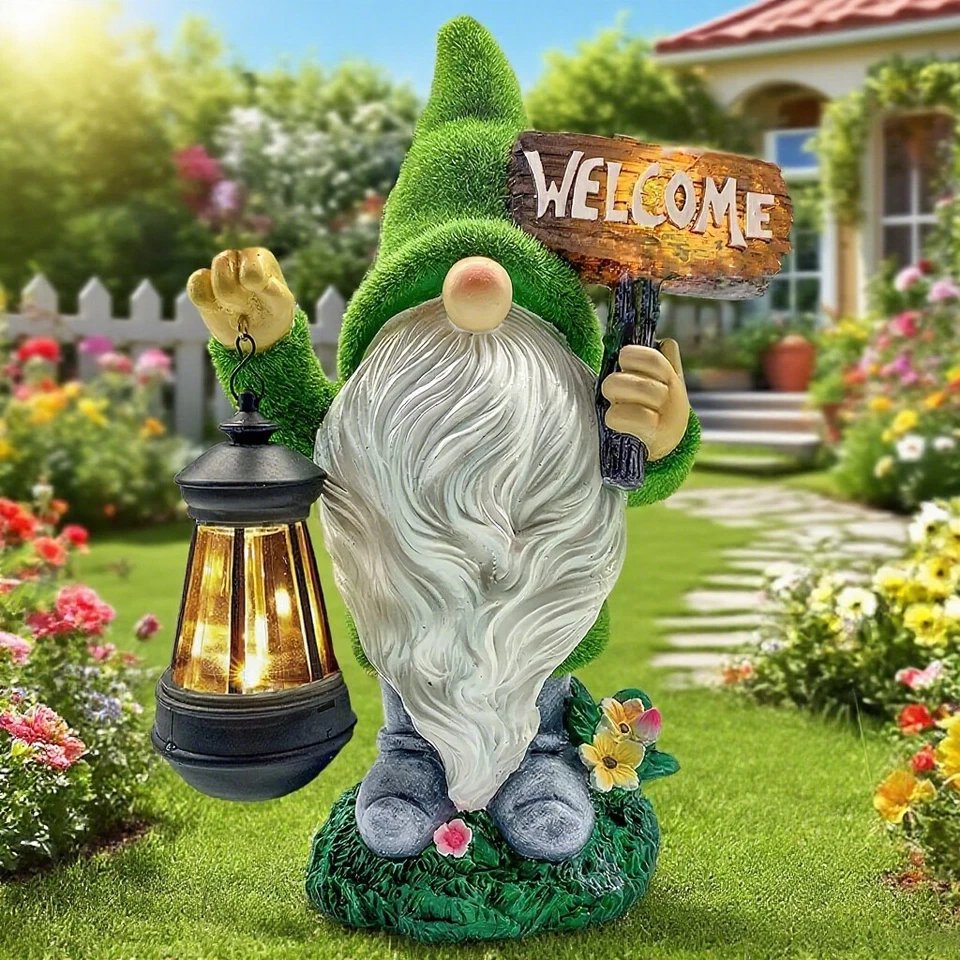 Gnome雕像太阳能LED户外装饰防水花园装饰品带烟花  — 第 3/4 张图片