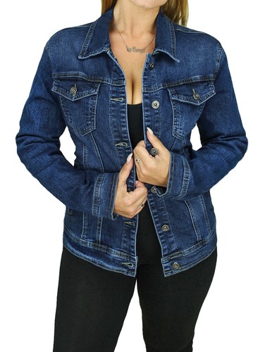 Giacca giubbotto di jeans Diamond donna blu scuro Basic giubbino tessuto  denim | eBay