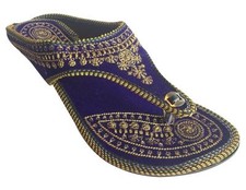 Women Mojari Blue Slippers Traditional Sandals Handmade Punjabi Flip Flops