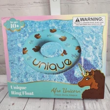 Afro Unicorn 39-Inch UNIQUE Unicorn Inflatable Swim Ring Float TEAL Beach Pool