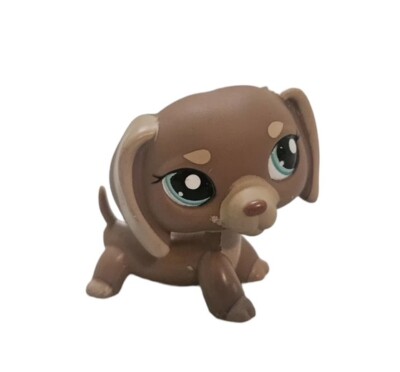 Littlest Pet Shop LPS Jumbo – Teckel Beige Fleurs, Collier Rose, Authentique