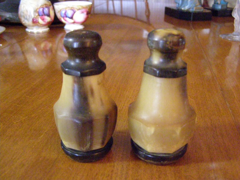 Vintage Carved Horn Salt and Pepper Shakers