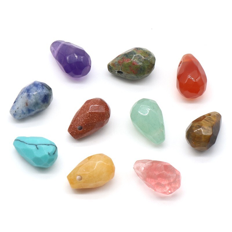 50Pcs 12x8mm Blue Sand Stone Facet Teardrop Reiki Pendant Bead