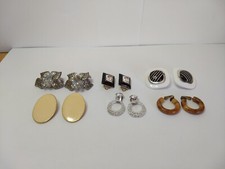 Clip On Earring Lot 6 Pairs Silver and Gold Tone Statement Variety Retro Costume