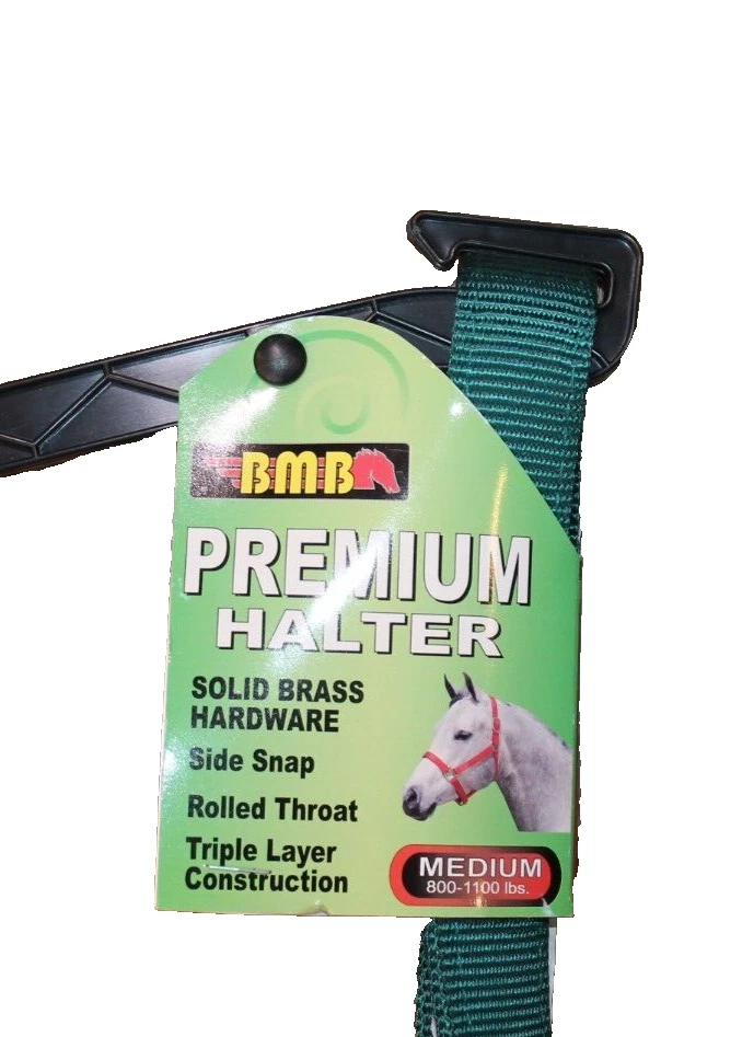 NUEVO Premium BMB Caballo Halter Herrajes Latón Sólido Mediano 800-1100lbs VERDE Foto 2 de 3