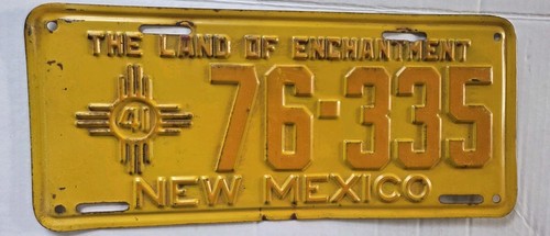 1941 New Mexico License Plate 'The Land Of Enchantment' Zia Sun #76 335