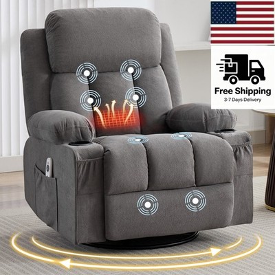 360° Swivel Rocker Recliner Chair with Vibration Massage and Heat & Pocket Usb
