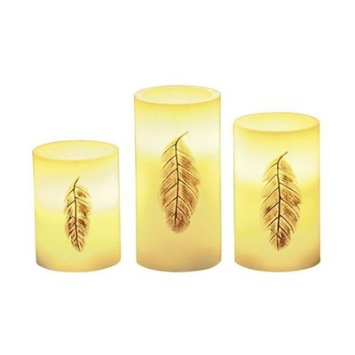 3 x LED Wachskerzen Goldene Feder Weiß/Gold warmweiß f 3 x AAA Batterie Schalter