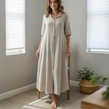 Harvest Linen 100% Linen Button-FrontMidi Dress - Size S/M