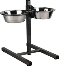 Pet Dog Food Feeding Station Double Stainless Steel Bowls 1 Qt Adjustable Stand