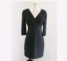 Adrianna Papell Black V-Neck Layered 3/4 Sleeve Cocktail Party Evening Dress 2P