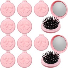 12 Pcs Pink Coquette Bow Mini Hair Brushes Folding Mirror Coquette Detangler ...