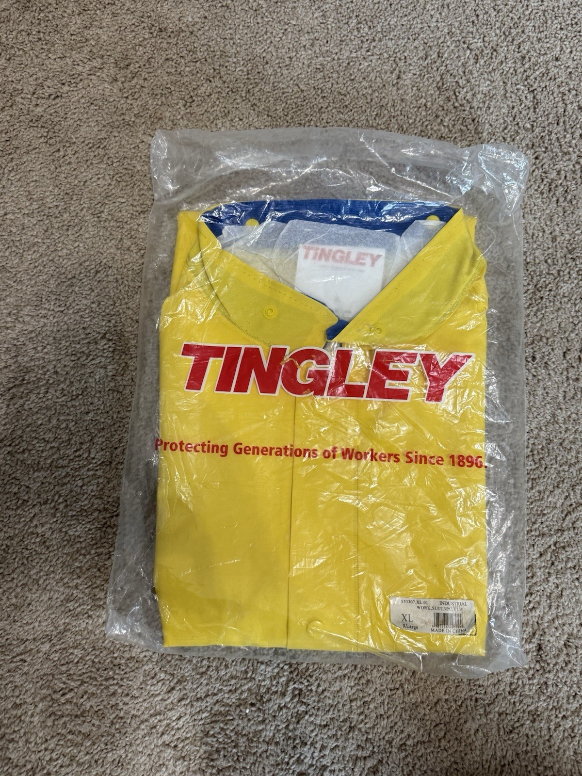 Tingley Industrial 3 Pc Work Suit Jacket Pants Hood Size XL Yellow New