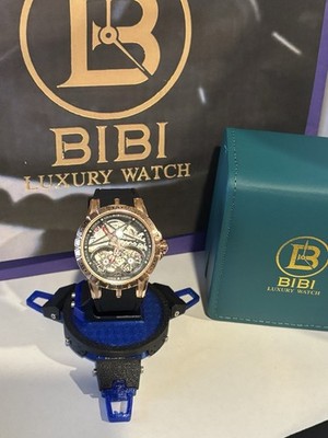 Bibi Luxury Watch Rose Gold Case W/ Black Strap (B0115). Automatic.