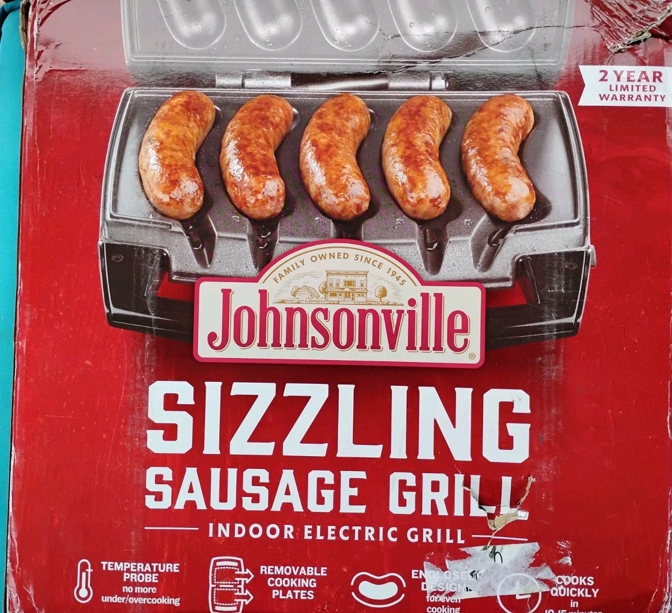 Johnsonville Sizzling Sausage Indoor Electric Grill Countertop Orig Bx No Drip..