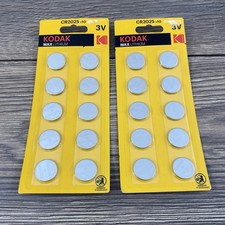 Lot of 2 New Kodak CR2025 x10, 3V Max Lithium Coin Cell Batteries EXP 02/2032