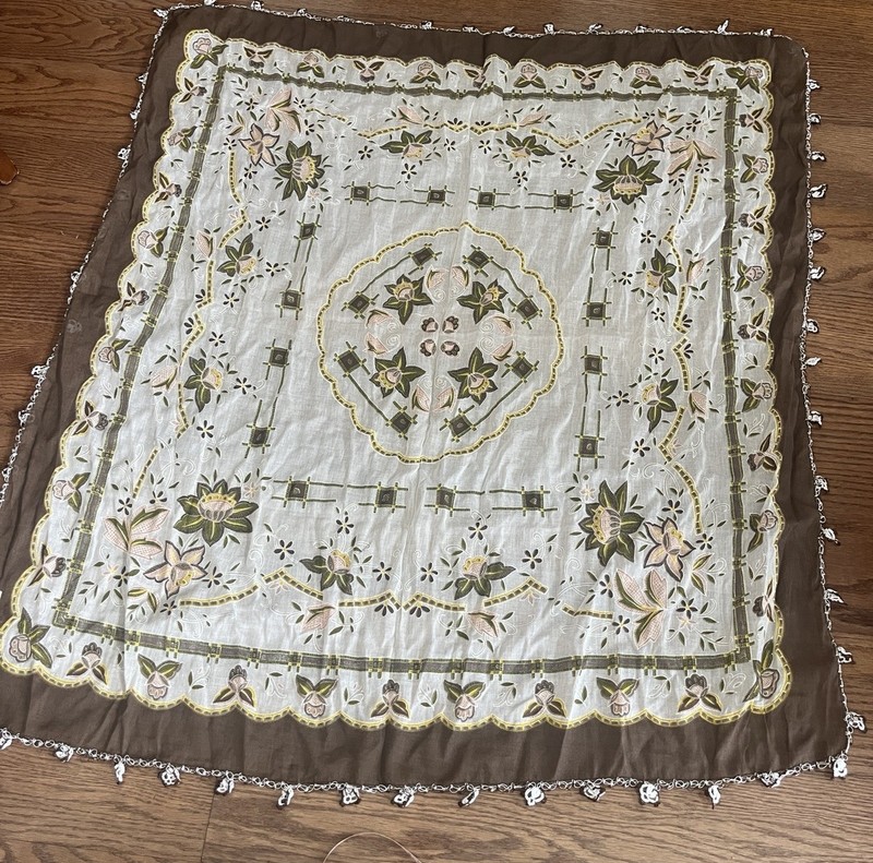BOHO Nehir Kanevice Turkish Cloth Fringe Beaded Table Square Tablecloth/Scarf